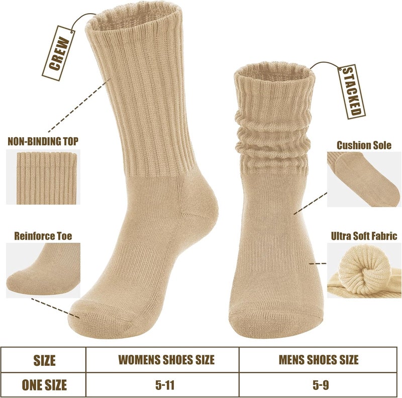 AugRing Store Women's Scrunch Crew Socks Retro 3-Pack Solid Cotton Boot Calf Chunky Ribbed Cozy Slouchy Socks Size 5-11 - Image 2